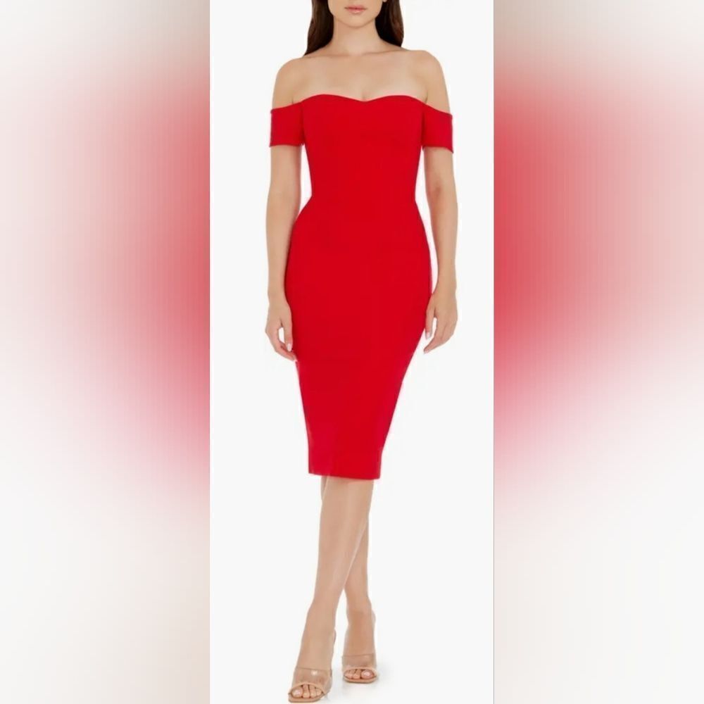 Dress The Population Bailey Off the Shoulder Body-Con Dress NWOT sz small Red